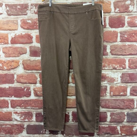 Chicos Jegging Jeans Women's 16 Brown Worn Look Stretchy Button Accent Ankle - Picture 1 of 8